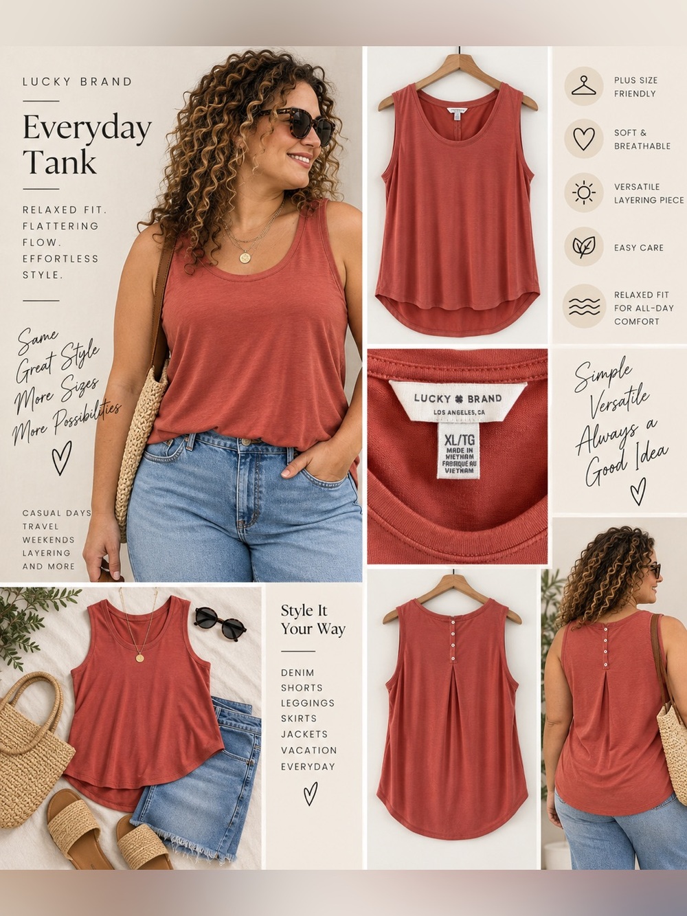 Lucky Brand Rust Scoop-Neck Tank